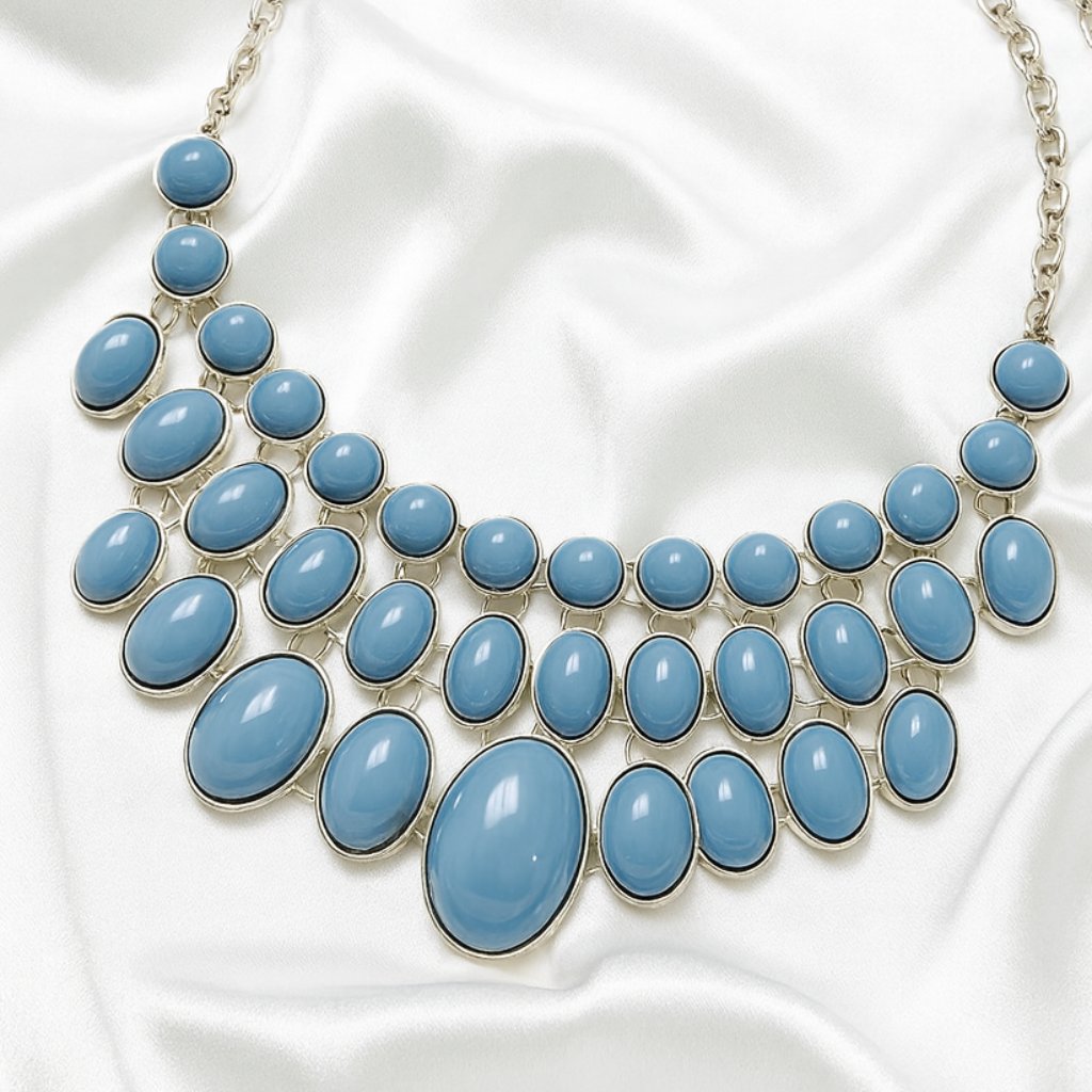 Rsvp Silver Blue Grayish Statement Necklace Womens Fashion Jewelry - 18-Inch 39$